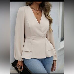 SHEIN EMERY RoSe 🌹 Cream/tan V-Neck Blouse